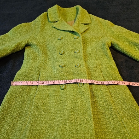 Vintage Miller Schulman Green Double-Breasted Spring Wool Coat, Med, 3/4 Sleeve - Picture 9 of 16